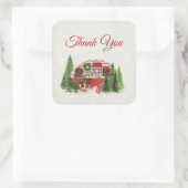 Kersttrailer Camper Rustic Scene Dank u Vierkante Sticker (Tas)