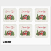 Kersttrailer Camper Rustic Scene Dank u Vierkante Sticker (Vel)