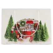 Kersttrailer Camper Rustic Scene Groot Cadeauzakje (Voorkant)