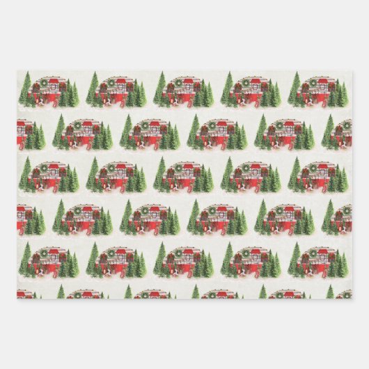 Kersttrailer Camper Rustic Scene Inpakpapier Vel (Voorkant 3)