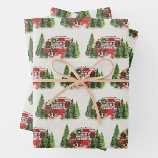 Kersttrailer Camper Rustic Scene Inpakpapier Vel (In situ)