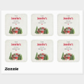 Kersttrailer Camper Rustic Scene Kitchen Vierkante Sticker (Vel)