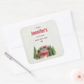 Kersttrailer Camper Rustic Scene Kitchen Vierkante Sticker (Envelop)