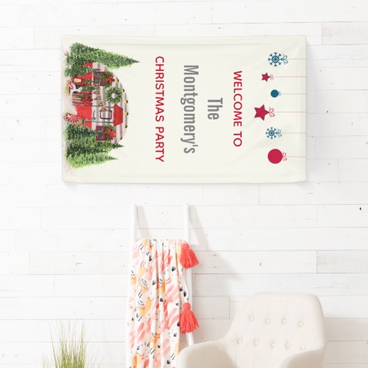 Kersttrailer Camper Rustic Scene Spandoek (Insitu)