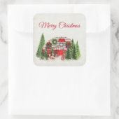 Kersttrailer Camper Rustic Scene Vierkante Sticker (Tas)