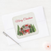 Kersttrailer Camper Rustic Scene Vierkante Sticker (Envelop)