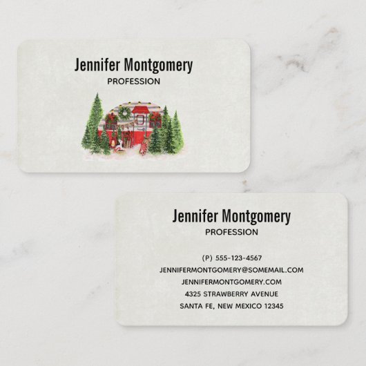 Kersttrailer Camper Rustic Scene Visitekaartje (Voorkant / Achterkant)