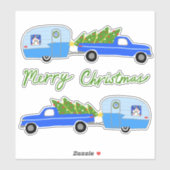 Kersttrailer Camper RV  Retro Holiday Sticker (Vel)