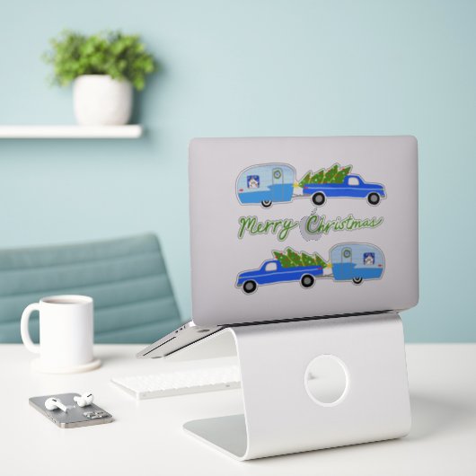 Kersttrailer Camper RV  Retro Holiday Sticker (Laptop op bureau)