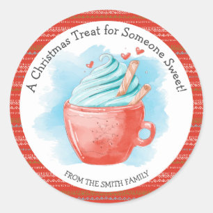 Kersttraktatie voor iemand lief warme chocolademel ronde sticker