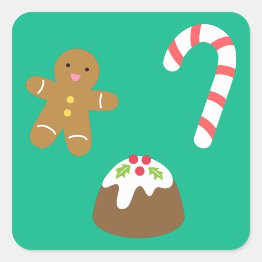 Kersttraktaties - Gingerbread Man, Snoep, Pudding Vierkante Sticker (Voorkant)