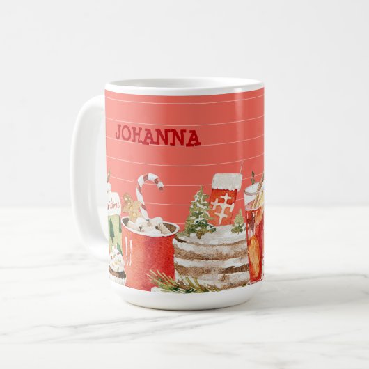 Kersttraktaties Girly Schattigee Roze Waterverf Koffiemok (Voorkant links)