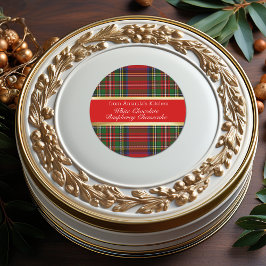 Kersttraktaties Rood Groen Geruit Goud Ronde Sticker