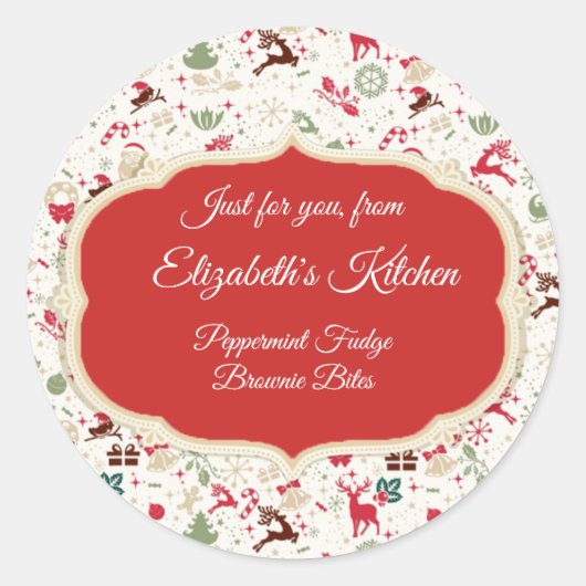 Kersttraktaties, "Uit de keuken van", op maat Ronde Sticker (Voorkant)