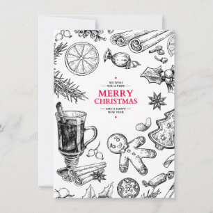 Kersttraktaties vintage tekening. Kerstvakantie Feestdagenkaart