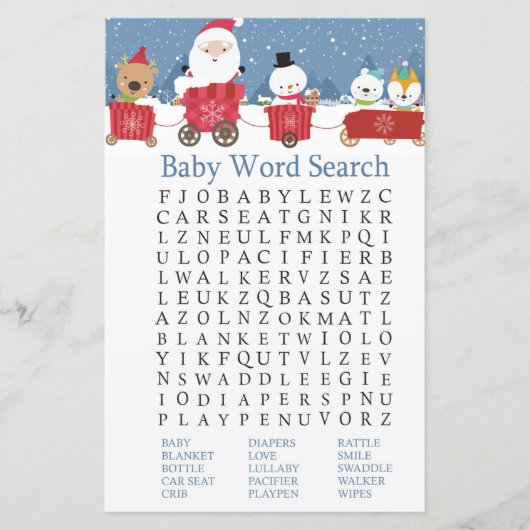 Kersttrein Baby shower Word Search Game (Voorkant)