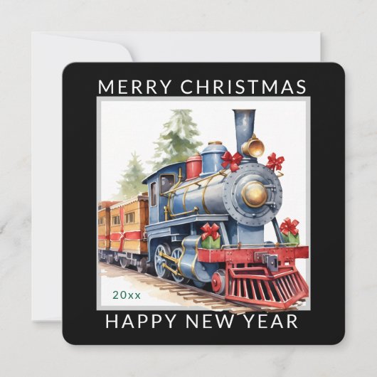 Kersttrein bewerkbaar voor de feestdagen feestdagenkaart (Voorkant)