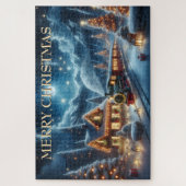 Kersttrein dat versierde berghut passeert legpuzzel (Verticaal)