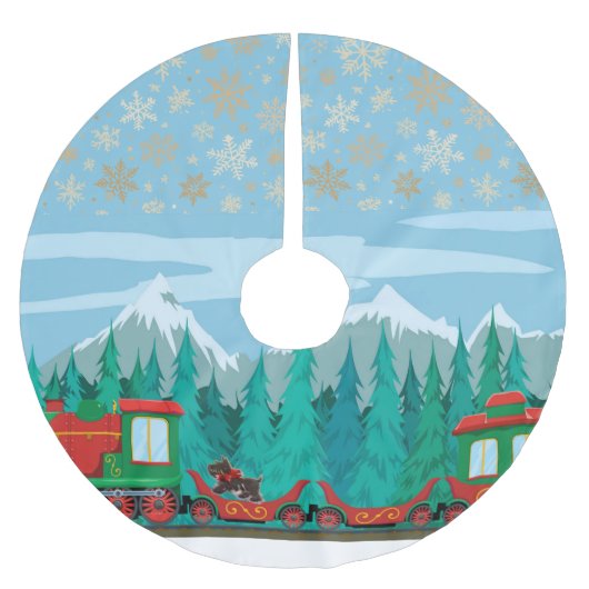 Kersttrein en kleine hond kerstboom rok (Voorkant)