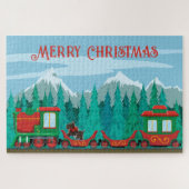 Kersttrein en kleine hond legpuzzel (Horizontaal)