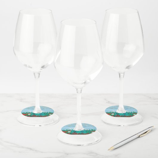 Kersttrein en kleine hond wijnglaslabel (Set)