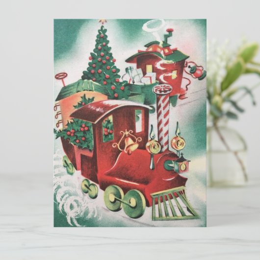 kersttrein feestdagenkaart (Staand voorkant)