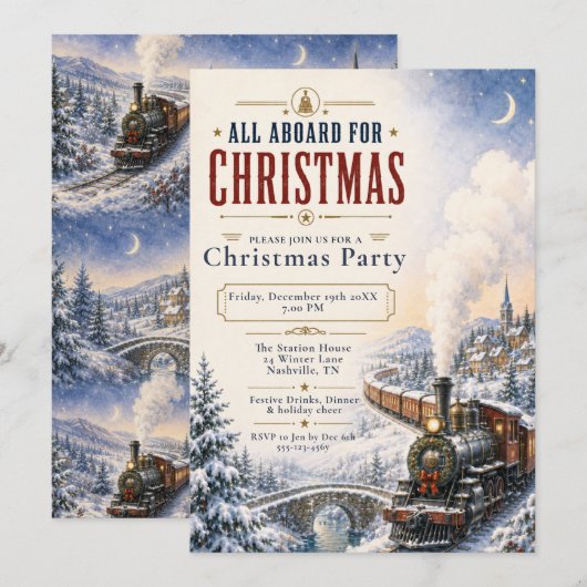 Kersttrein Feestelijke Party Kaart (Voorkant / Achterkant)