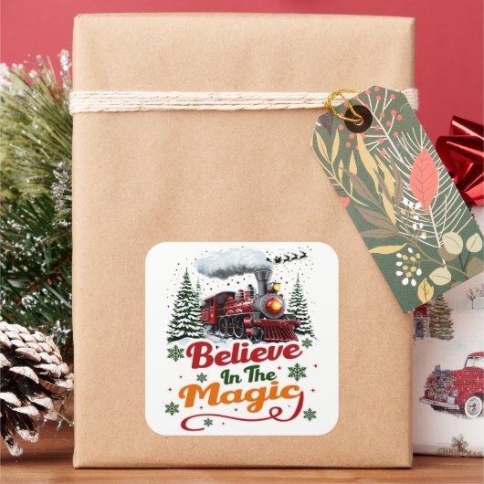 Kersttrein Geloof Magie Vakantie Vierkante Sticker (Feestdagen)