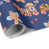 Kersttrein Gingerbrood Man Angels Waterverf Cadeaupapier (Rol Hoek)