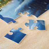 Kersttrein in besneeuwd dorp met kinderen legpuzzel (Zijkant)