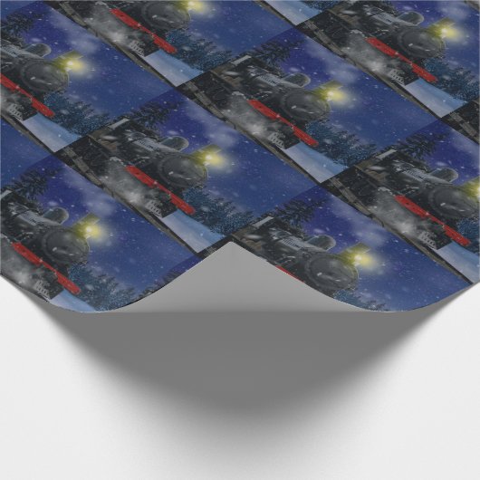 Kersttrein in de sneeuw cadeaupapier (Hoek)