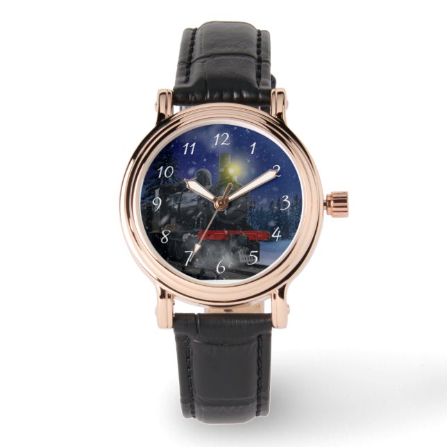 Kersttrein in de sneeuw horloge (Voorkant)