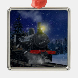Kersttrein in de sneeuw metalen ornament