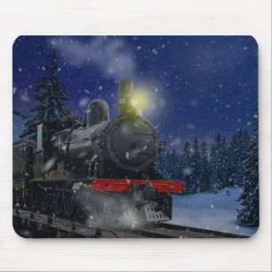 Kersttrein in de sneeuw muismat