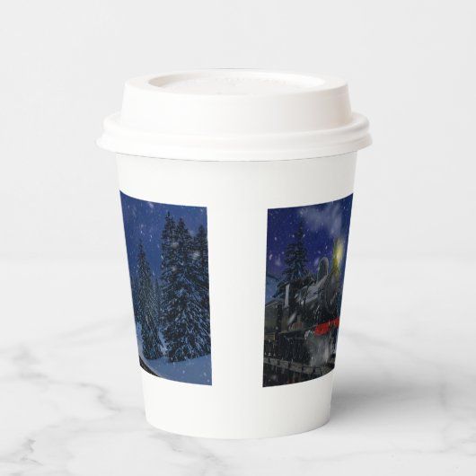 Kersttrein in de sneeuw papieren bekers (Links)