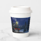 Kersttrein in de sneeuw papieren bekers (Achterkant)