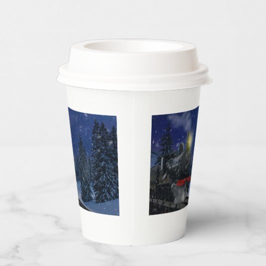 Kersttrein in de sneeuw papieren bekers (Rechts)