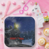Kersttrein in de sneeuw papieren bordje (Feest)