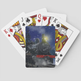 Kersttrein in de sneeuw pokerkaarten