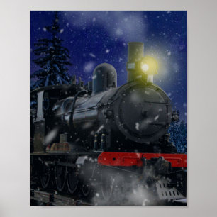 Kersttrein in de sneeuw poster