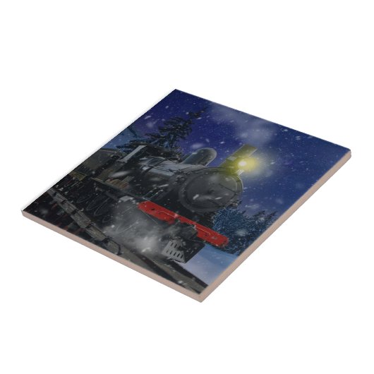 Kersttrein in de sneeuw tegeltje (Zijkant)