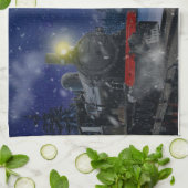 Kersttrein in de sneeuw theedoek (Gevouwen)