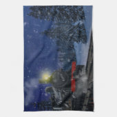 Kersttrein in de sneeuw theedoek (Verticaal)