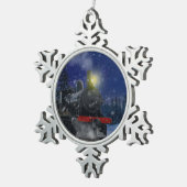 Kersttrein in de sneeuw tin sneeuwvlok ornament (Rechts)