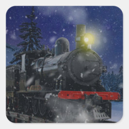 Kersttrein in de sneeuw vierkante sticker