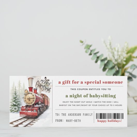 Kersttrein in Sneeuw Kerstcadeaubon Feestdagenkaart (Staand voorkant)