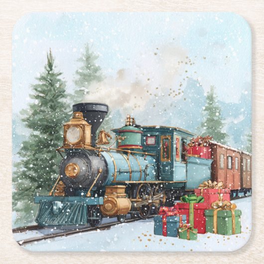 Kersttrein Kartonnen Onderzetters (Voorkant)