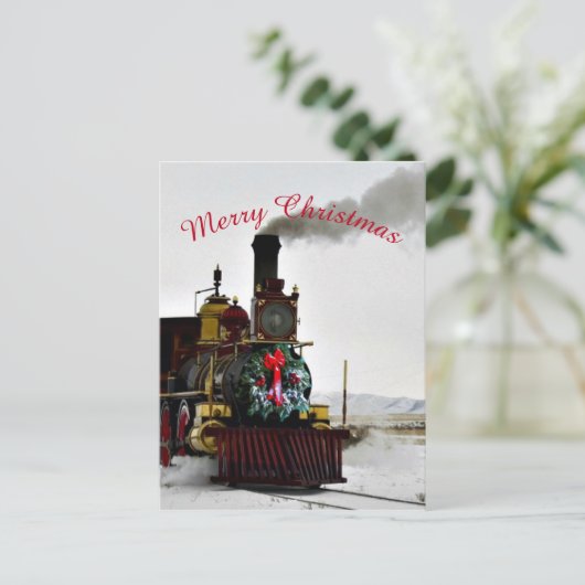 Kersttrein Locomotief Ansichtkaart Feestdagenkaart (Staand voorkant)