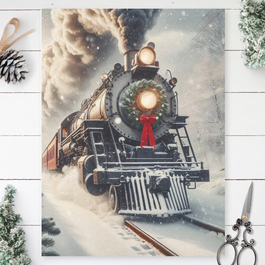 Kersttrein met Holiday Wreath Decoupage Tissuepapier