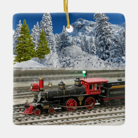  kersttrein met wintersneeuw keramisch ornament (Voorkant)